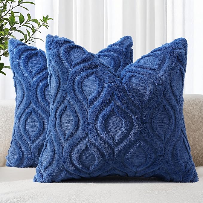 decorUhome Throw Pillow Covers 16x16 Inch Set of 2, Soft Plush Faux Wool Dark by decorUhome