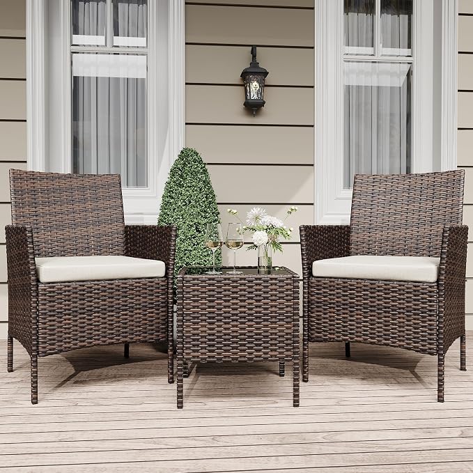 GarveeLife 3-Piece Patio Furniture Set, Rattan Outdoor Furniture by GarveeLife