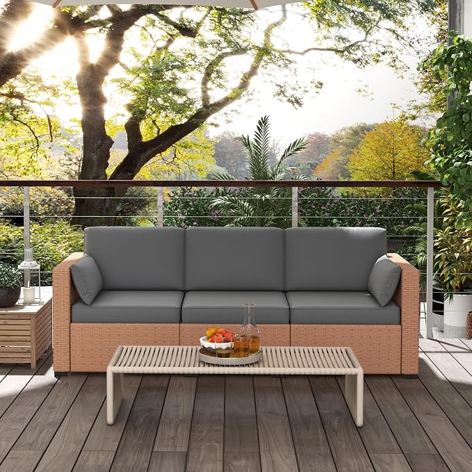 Outsunny Patio Couch PE Wicker Deep Seating Outdoor Sofa - Image 2