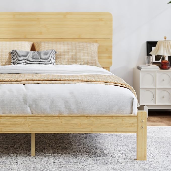BOSRII 12in High Solid Bamboo Wood Platform Queen Size Bed Frame - Image 5