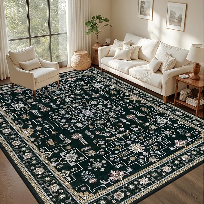 Area Rugs 10x14 Living Room Rug: Washable Rug Soft Vintage Boho Medallion - Image 2