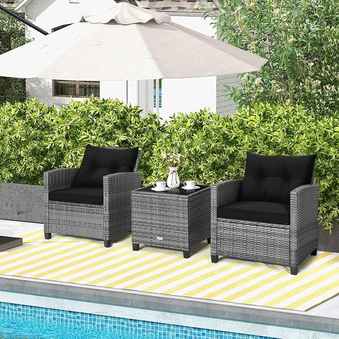 HAPPYGRILL 3 Pieces Patio Conversation Set, Outdoor Furniture Set PE Rattan - Image 2