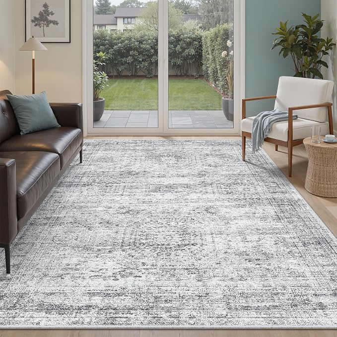 5x7 Area Rugs Gray Low Pile Indoor Washable Trendy Faded Style Rugs by Soalmost