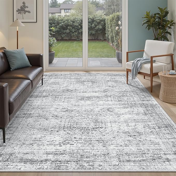 7x9 Area Rug for Living Room Washable Abstract Vintage Soft Thin Indoor Floor by Soalmost