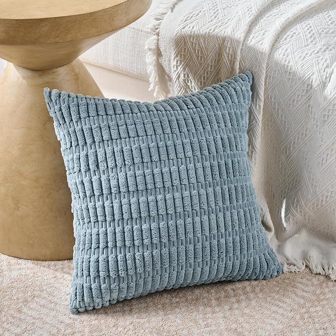 Fancy Homi 4 Packs Boho Light Blue Decorative Throw Pillow Covers 16x16 Inch - Image 2