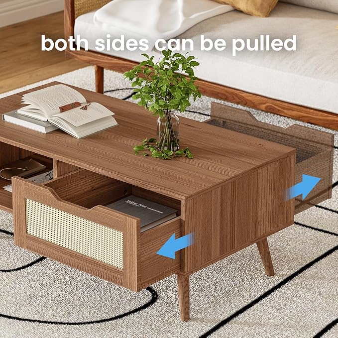 DIYART Brown Rattan Coffee Table, Mid Century Modern - Image 5
