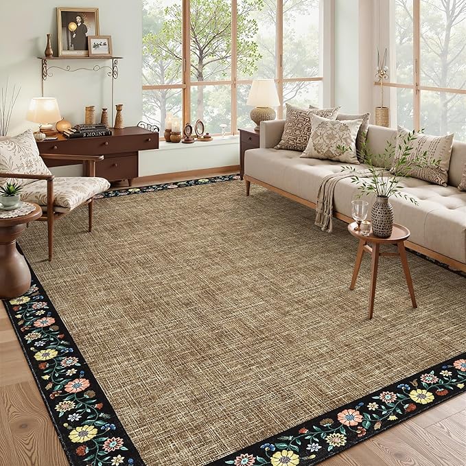 GarveeHome Washable Rugs for Living ROM 8 x 10 Large Area Rug Farmhouse Floral by GarveeHome