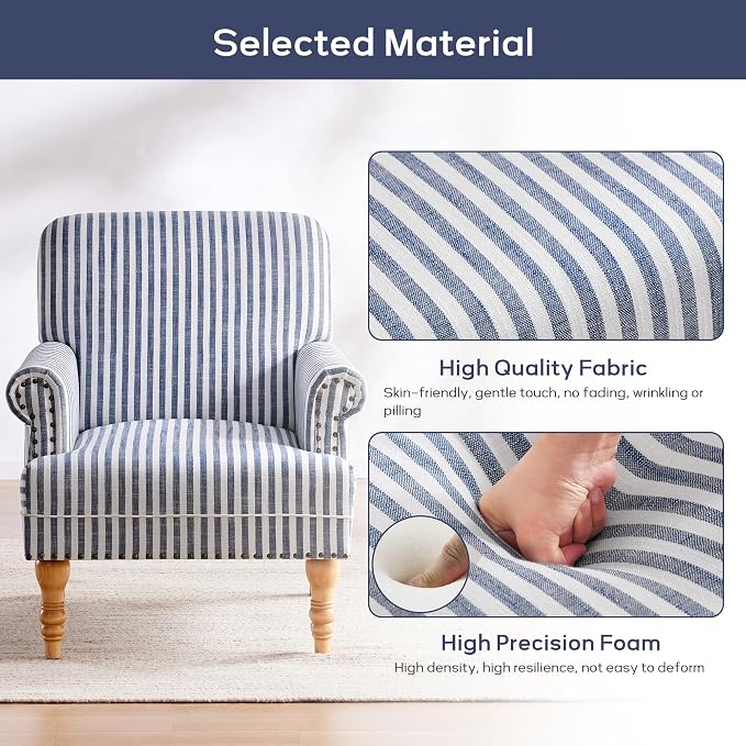 HUIMO Linen Fabric Accent Chair, Mid-Century Modern Armchair - Image 4