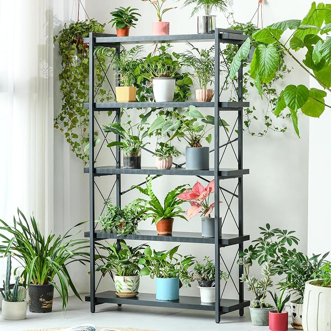 HCHQHS Bookshelf, 5-Tier Industrial Bookcase, Freestanding Tall Bookshelves - Image 8