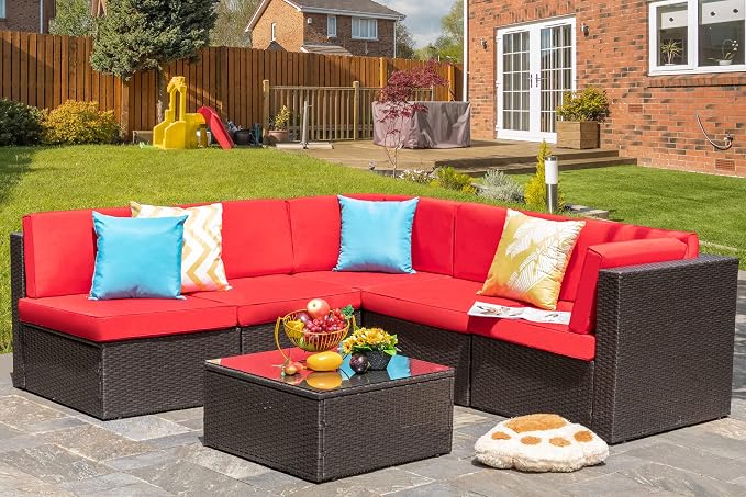 Vongrasig 6 Pieces Patio Furniture Set, Outdoor Sectional Sofa Couch, All - Image 8