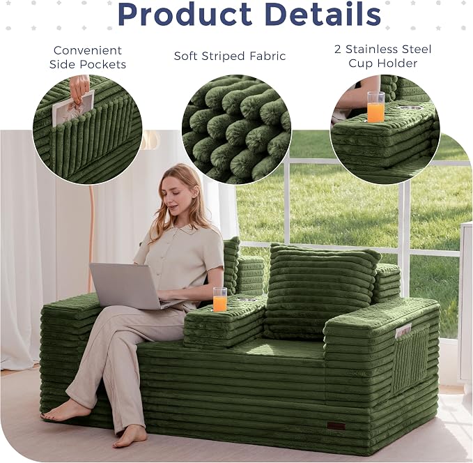 MAXYOYO Loveseat Sofa Bed, Striped Faux Fur Foldable Floor Sofa Couch in A Box - Image 5