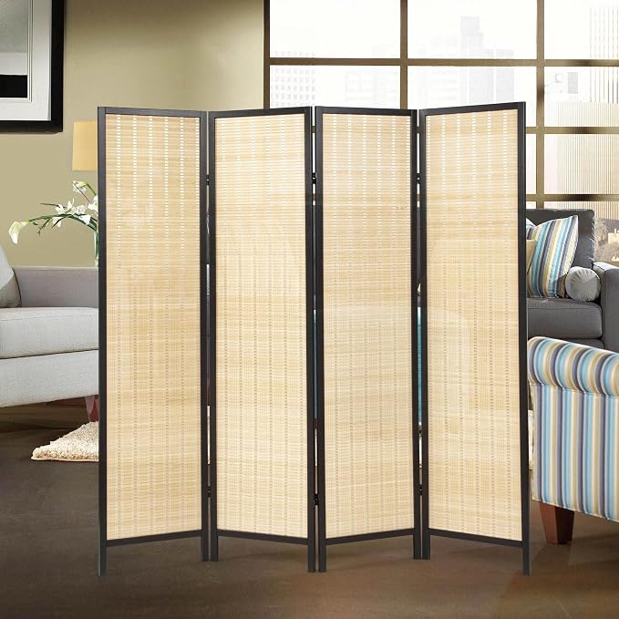 Roundhill Furniture Inkwell 4-Panel Bamboo Room Divider, Folding Portable by RoundhillFurniture
