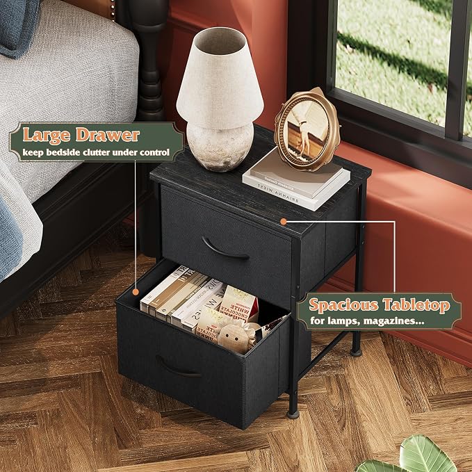 WLIVE Black Nightstand Set of 2, Night Stand - Image 5
