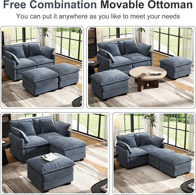 58" Cloud Couch Loveseat, Deep Seat Modular Sectional Sofa - Image 5