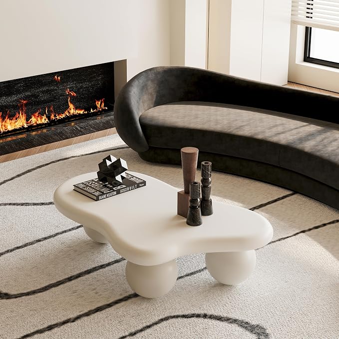 40" Cloud Coffee Table with 3 Ball Legs, Modern Irregular Center Table - Image 4