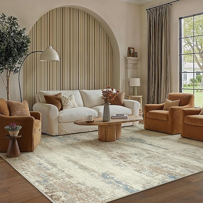 PureCozy 5x7 Area Rug Washable Beige Brown Abstract Living Room Carpet Non Slip - Image 5