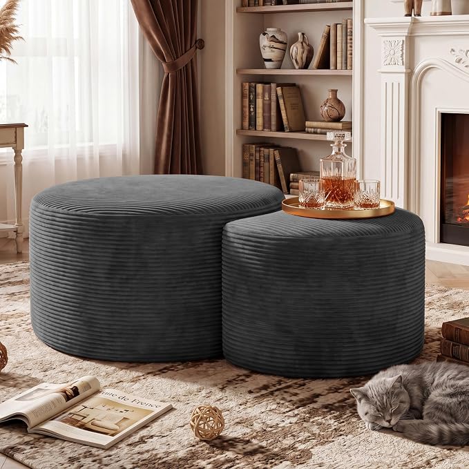 BSHOMGI Boneless Ottoman Nesting Coffee Table Set of 2, Corduroy Soft Foot Rest - Image 9