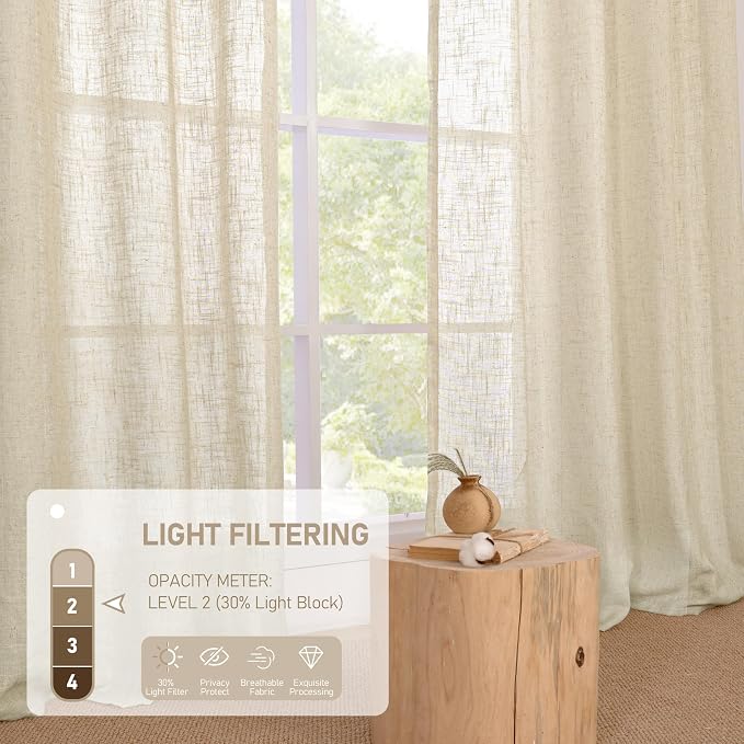 LAMIT Sheer Linen Curtains 63 inches Length - Image 4