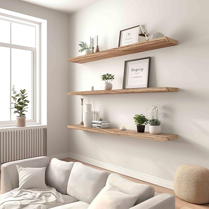 YYWUOJJ Wood Floating Shelves for Wall Decor, Rustic Wall Shelves for Bedroom - Image 4