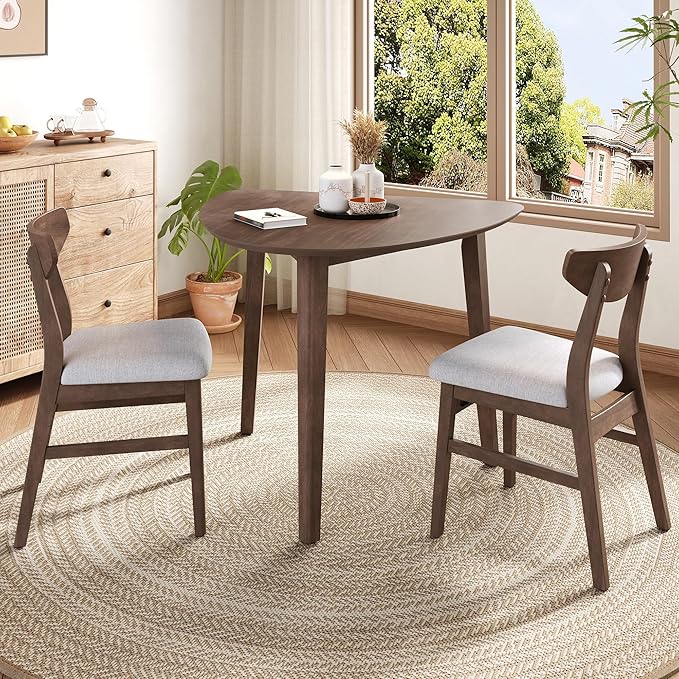 P PURLOVE Modern 3 Piece Table Set, Triangular Table and 2 Curved Wood Chairs by PPURLOVE
