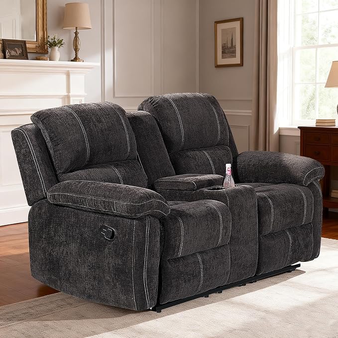 Betsy Furniture Modern Fabric Recliner Sofa Set, Loveseat w/Console, Recliner by BetsyFurniture