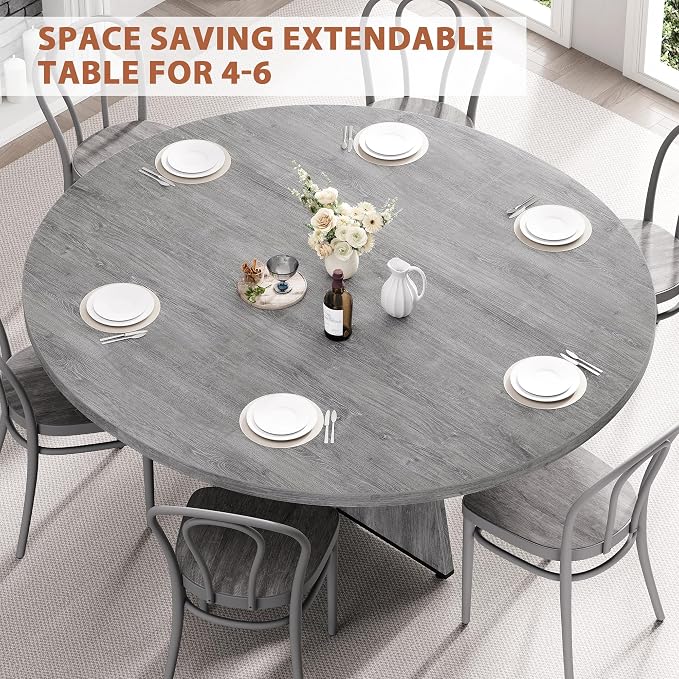 Extendable Dining Table, Round Kitchen Dining Room Dinner Table - Image 3