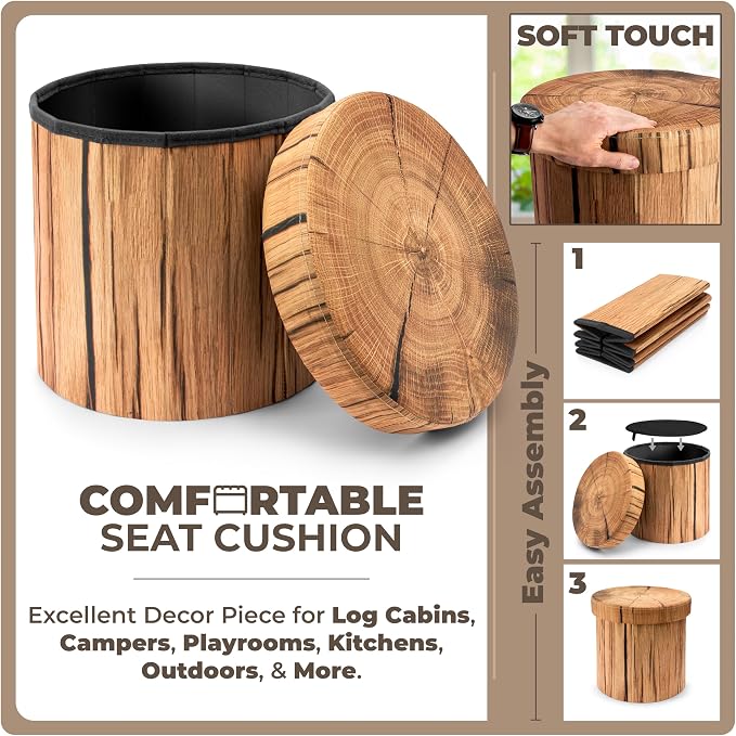 Sorbus Tree Stump Stool, Toy Storage Ottoman 15 Inch Fake tree stumps Log Stool - Image 6