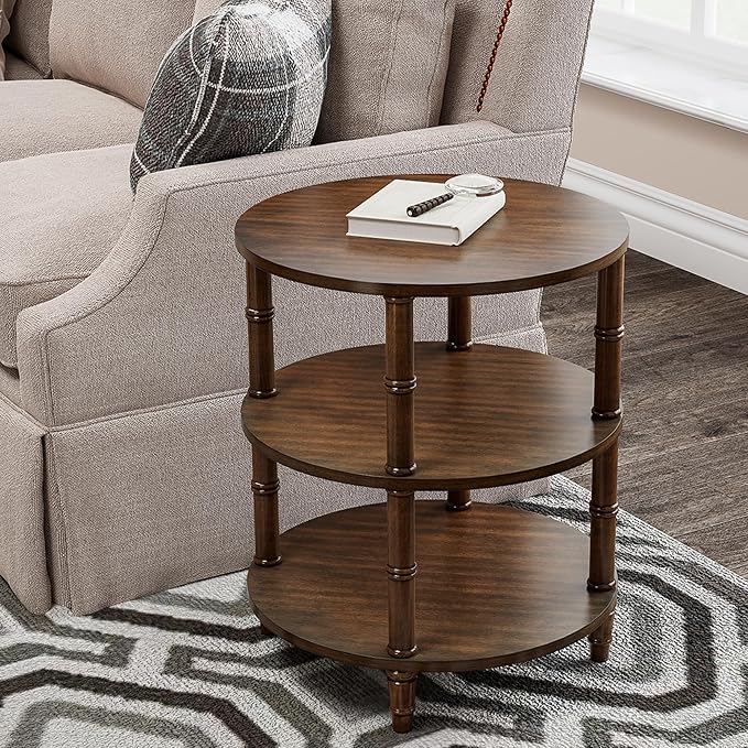3-Tier Solid Wood Round End Table, Sofa Side Table - Image 4