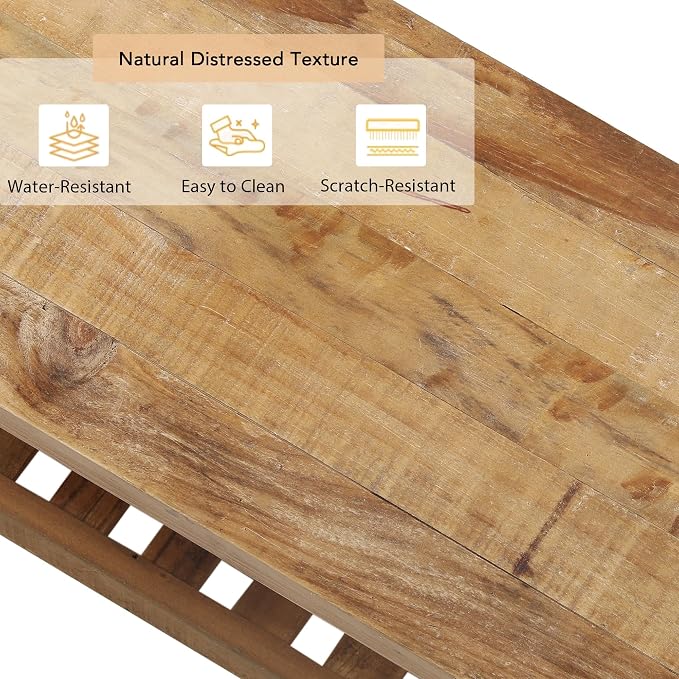HOKYHOKY Reclaimed Solid Wood Bench-43.3" Farmhouse Entryway Bench - Image 9