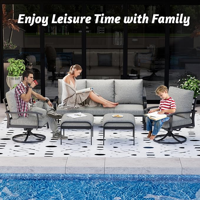 HOMREST Patio Furniture Sets 6 PCS Outdoor Metal Conversation Sets, 360 Degree - Image 7