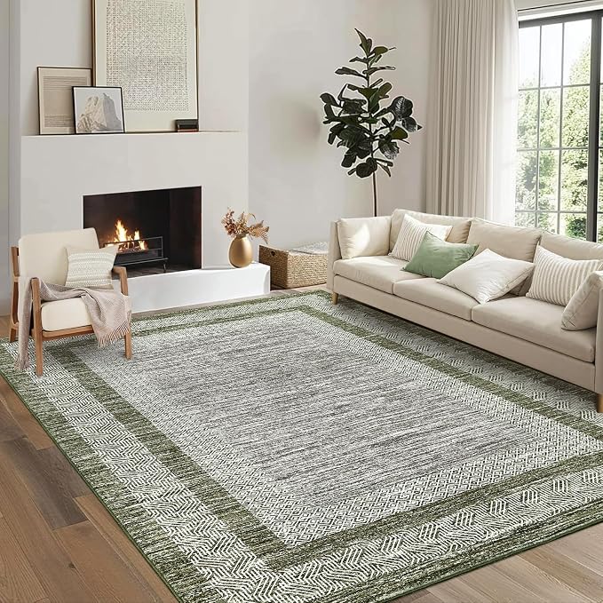 GarveeHome 9x12 Large Modern Green Area Rug Distressed Bordered Rug Soft Non by GarveeHome