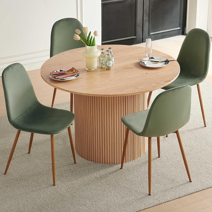 Dining Table Set for 4, Mid Century Modern 47 Inch Wooden Round Dining Table Set - Image 7