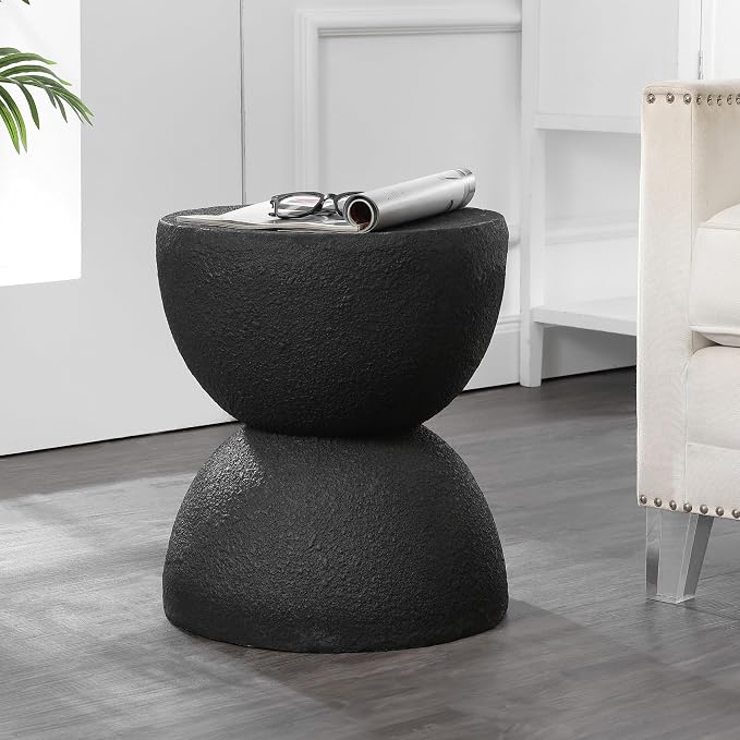 JONATHAN Y Greta Hourglass 18" Black Frosted Outdoor Side Table and Stool by JONATHANY