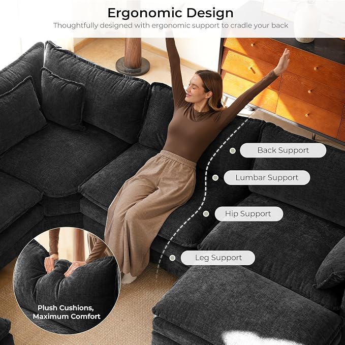 ELUCHANG 150" Oversized V-Shaped Cloud Couch Modular Sectional Sofa - Image 5
