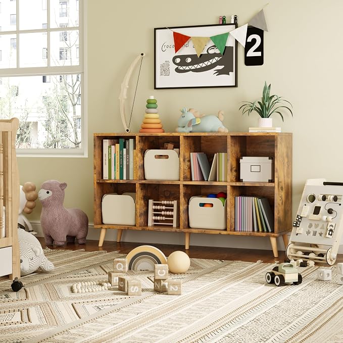 8-Cube Bookshelf 2 Tier Retro Bookcase - Image 8