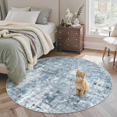 5x5 Blue/Grey Round Rug 5ft Living Room Circle Rug Vintage Round Area Rug Non by Soalmost
