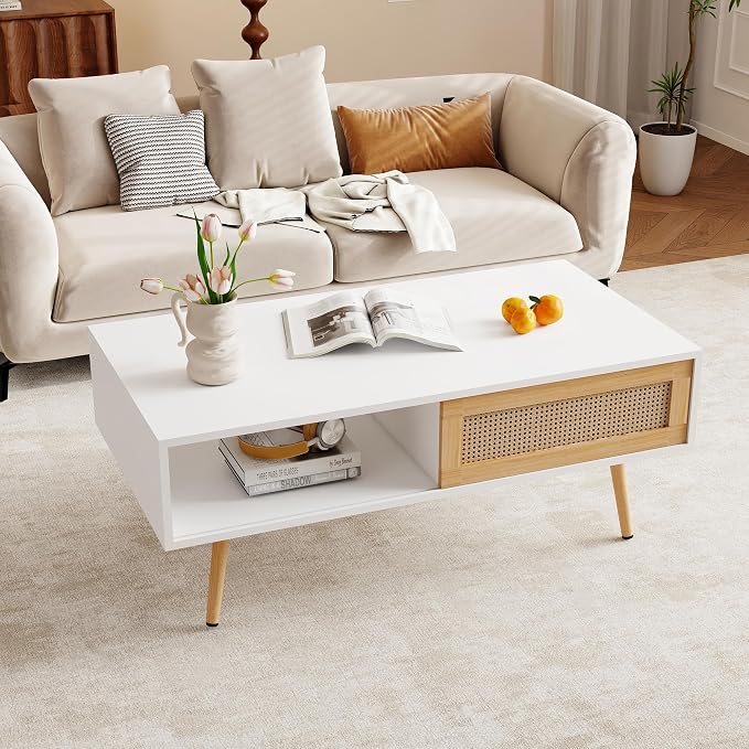 Rattan Center Table and Nightstand Set, 3-Piece Wood Living Room Table Set - Image 7
