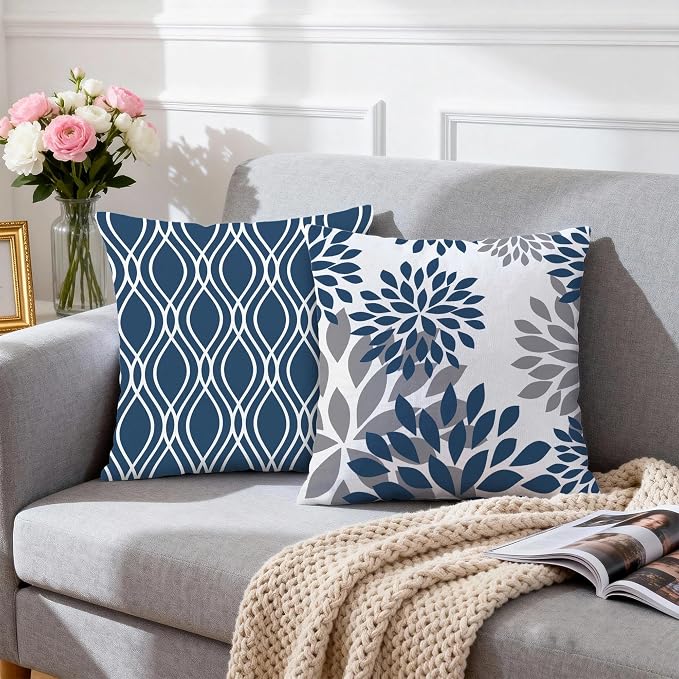 Hexagram Geometric Blue Pillow Covers 20x20 Set of 4, Decorative Outdoor Boho - Image 3