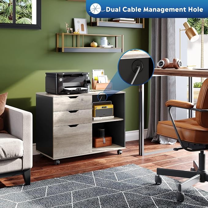 DEVAISE 3-Drawer Wood File Cabinet, Mobile Lateral Filing Cabinet, Printer Stand - Image 3