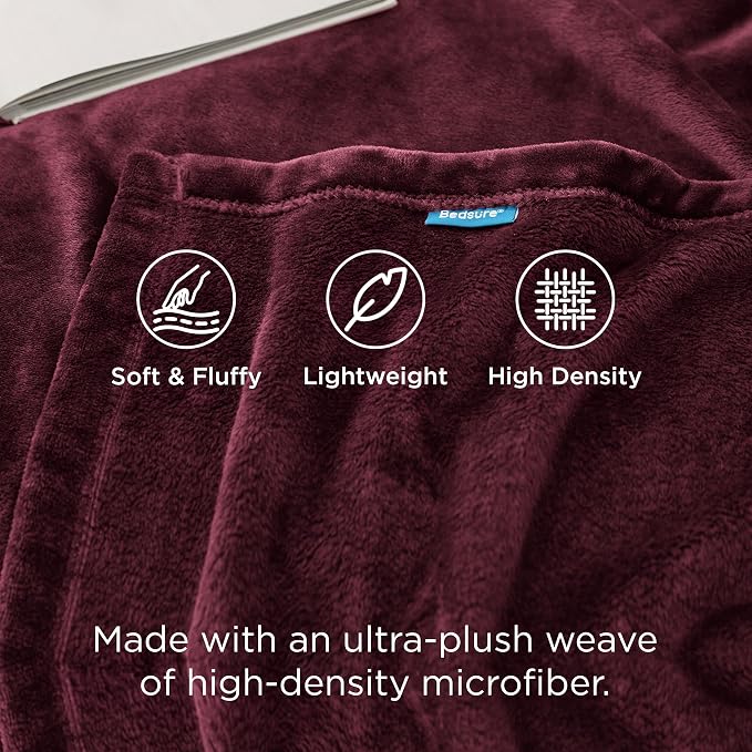 Bedsure GentleSoft Fleece Blankets Queen Size Red Burgundy - Image 3