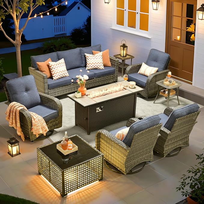 ovios 9 Pieces Patio Furniture Set, Outdoor Wicker Sofa Couch by OVIOS