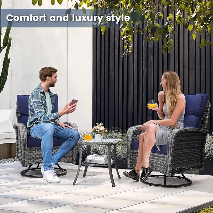 wildformers Luxury Outdoor Swivel Wicker Glider Patio Chairs - Image 3