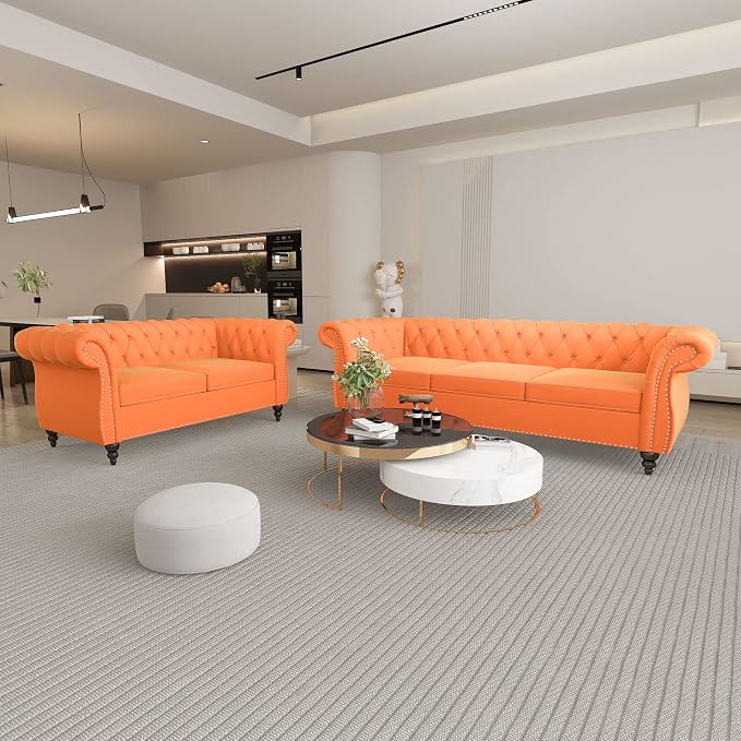 QHITTY 2 Piece Living Room Set, Sectional Chesterfield Sofa Chair Contemporary by QHITTYFurnitureLife