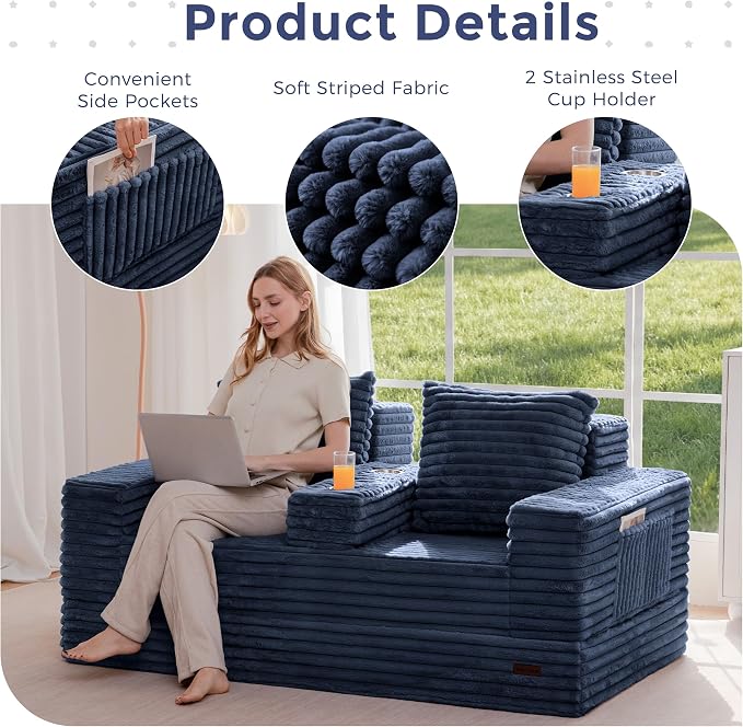 MAXYOYO Loveseat Sofa Bed, Striped Faux Fur Foldable Floor Sofa Couch in A Box - Image 6