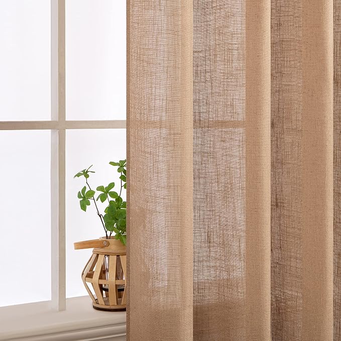 MIULEE Light Brown Linen Curtains 63 Inch Length 2 Panels - Image 5