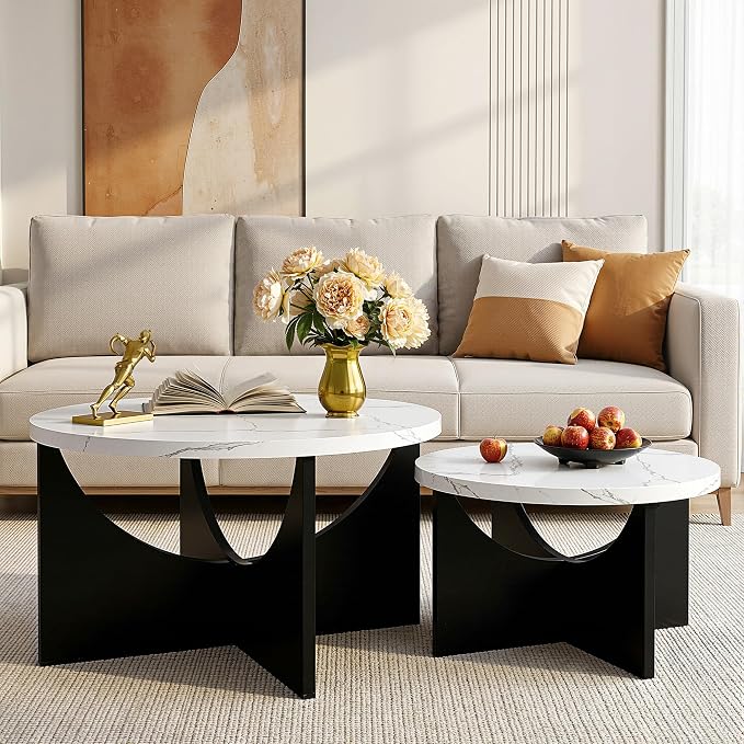 LIKIMIO Nesting Coffee Tables Set of 2, 31.5" Round Side Tables - Image 9