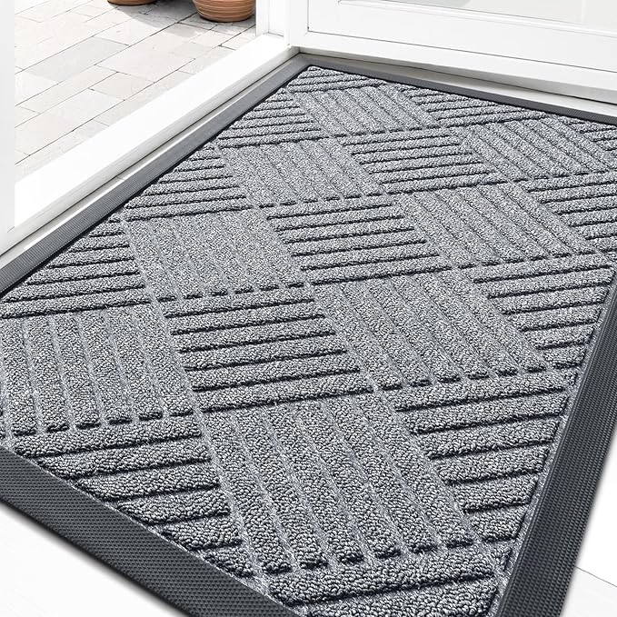 OLANLY Front Door Mat Outside Entrance 35x23, Heavy Duty Sturdy Natural Rubber by OLANLY