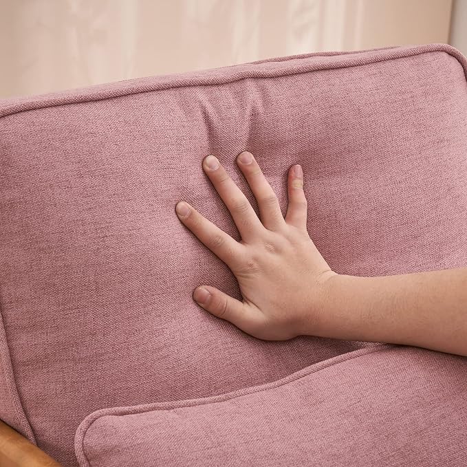 VINGLI Cozy Living Room Chairs, Linen Pink Accent Chairs Set of 2, Wood Lounge - Image 9
