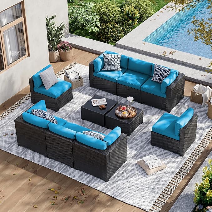 Aoxun 10 Piece Patio Furniture Set Wicker Rattan Patio Sectional Sofa Set by Aoxun