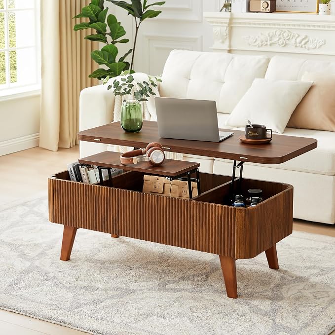 3 in 1 Lift Top Coffee Table, Fluted Convertible Coffee Tables Converts to - Image 7